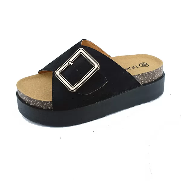Sandale Compense pour femme 1736 noir daim.........  sandale médicale femme confortable Maroc